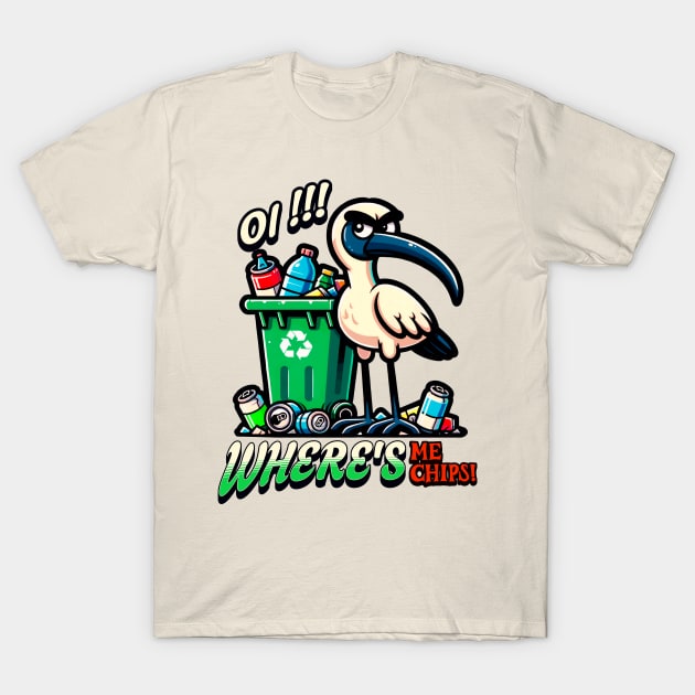 Funny Bin Chicken looking for chips T-Shirt by pickledpossums